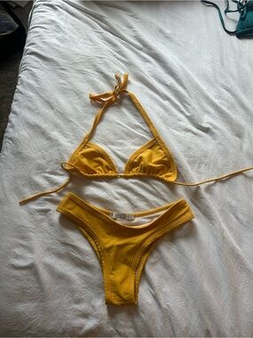 Mustard Yellow Triangle Halter Bikini Set